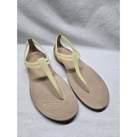 Crocs Isabella Women's Size 10 Tan Jelly T-Strap Iconic Comfort Sandals- Rare - Picture 1 of 5